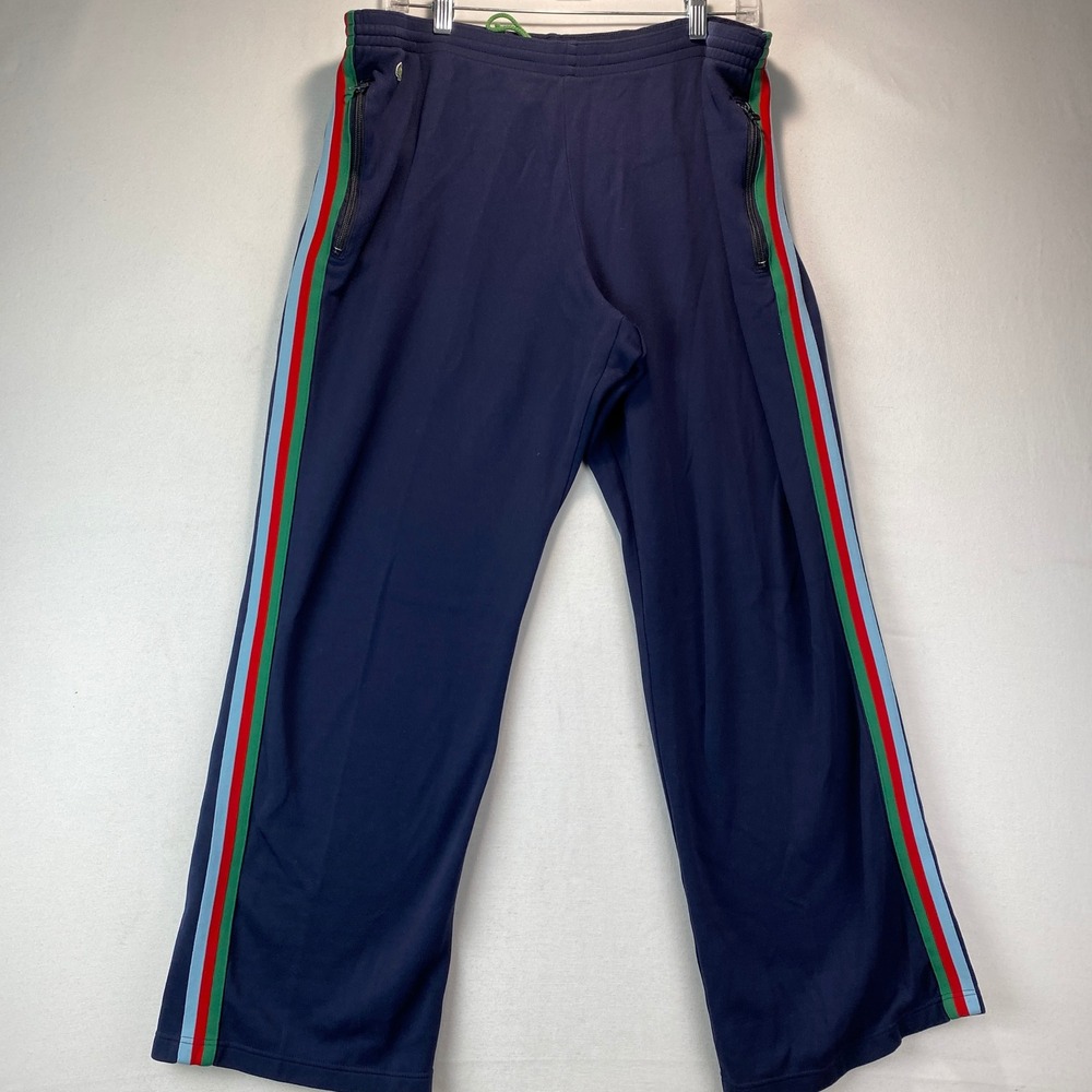VTG Y2K Lacoste Sport Track Pants Mens 6 L Navy Blue Striped Zip Pocket Straight